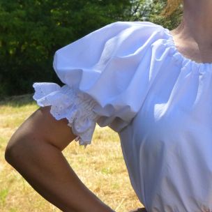 Košeľa dámska s madeirou Margarétky kratší rukáv