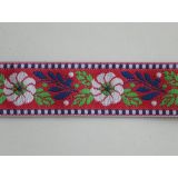 Krojová stuha červená 25 mm, Biely kvet modrá vetvička